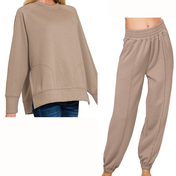 Scuba Pullover & Jogger Set – Soft Stretch Lounge/Travel Outfit with Pockets - Picture 1 of 8